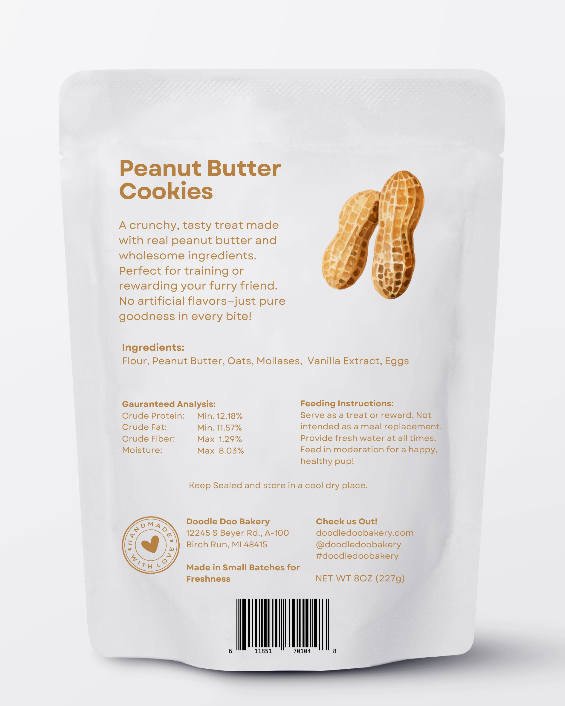Homemade Dog Treats - 🥜 Peanut Butter Cookies Treat 1/2lb - The Good Boy Bureau