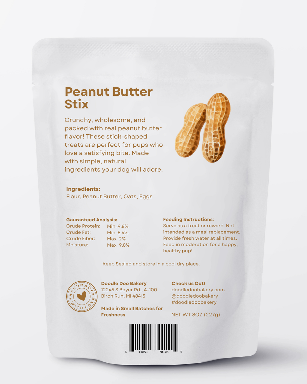 🥜 Homemade Dog Treats - Peanut Butter Stix Treat 1/2lb - The Good Boy Bureau