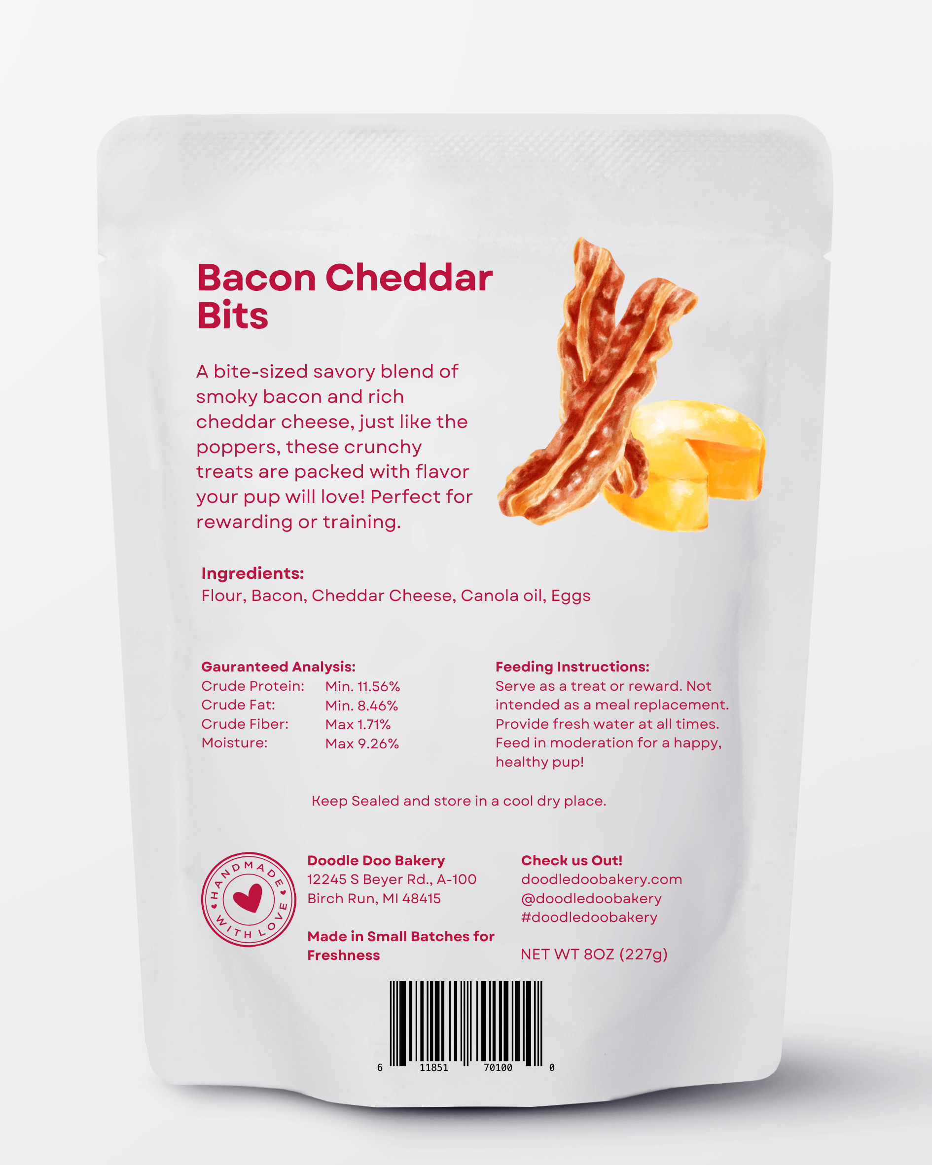 Homemade Dog Treats - 🥓 Bacon Cheddar Bits Treat 1/2lb - The Good Boy Bureau