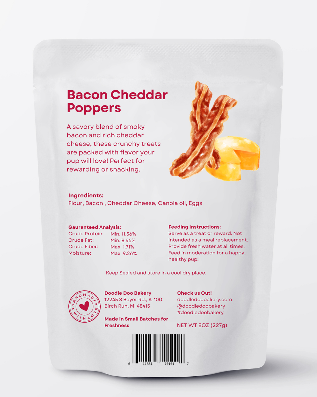 🥓 Homemade Dog Treats -  Bacon Cheddar Poppers Treat 1/2lb - The Good Boy Bureau