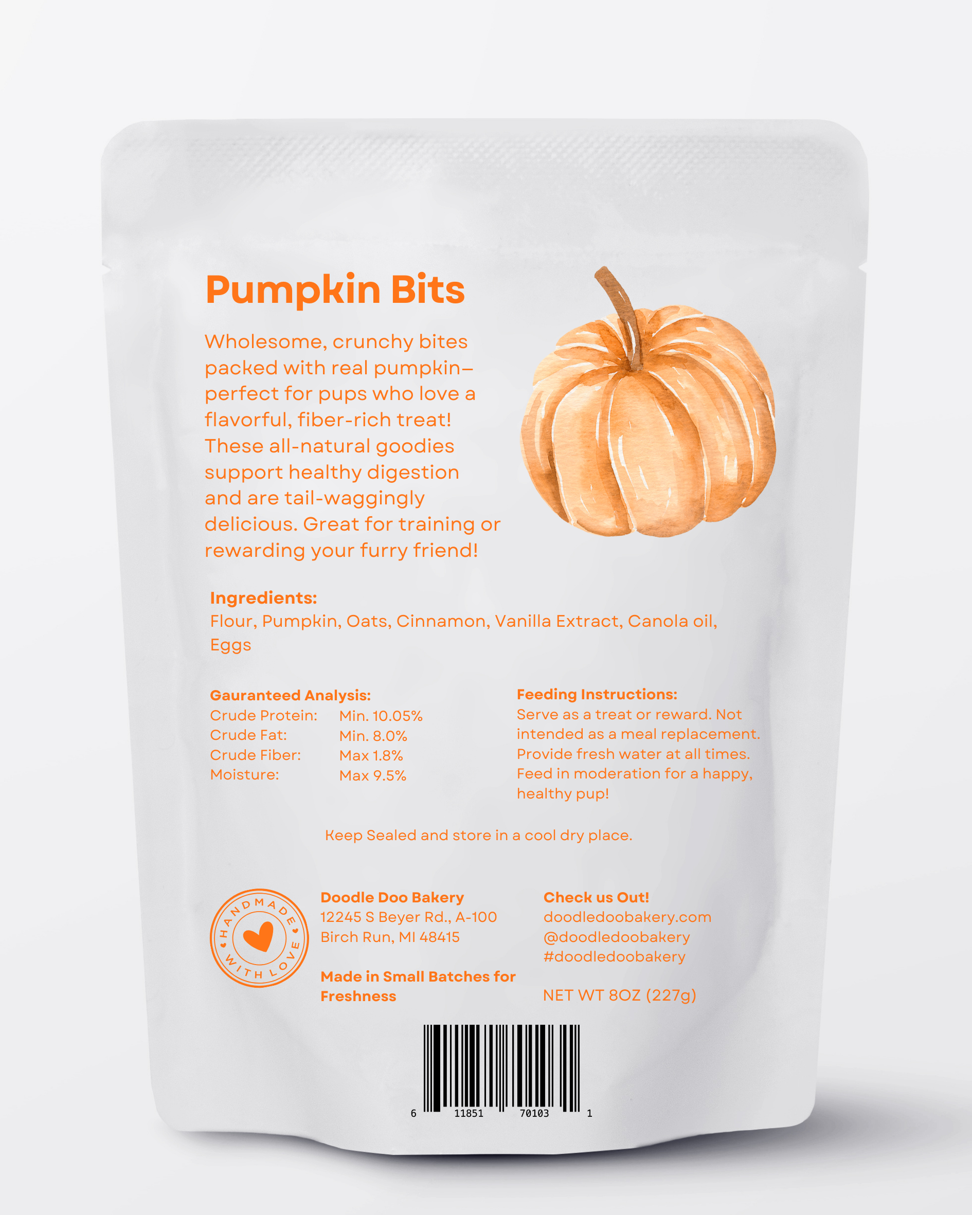 Homemade Dog Treats - 🎃 Pumpkin Bits Dog Biscuits 1/2lb - The Good Boy Bureau
